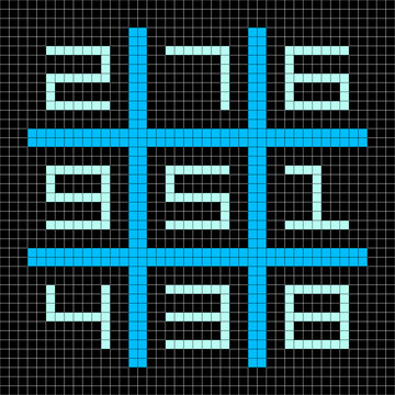 8-bit Pixel Art Magic Square with Numbers 1-9