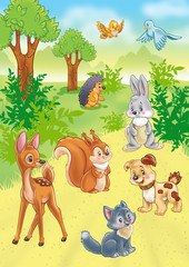 Obraz premium cute kreskówek zwierząt w lesie
