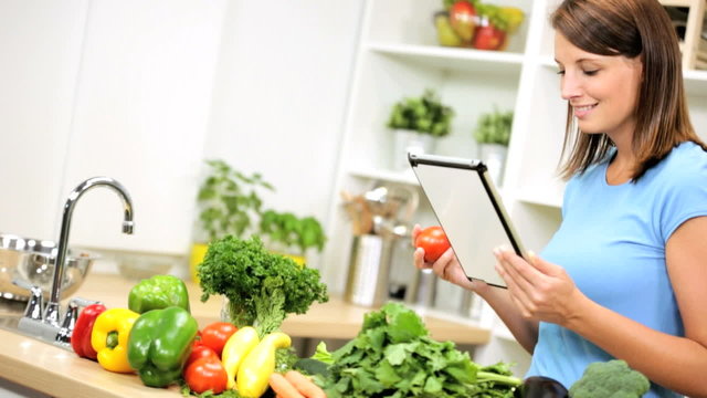 Girl Using Online Technology Healthy Eating Diet