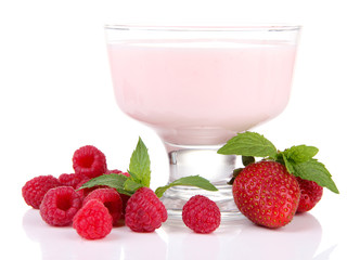 Delicious yogurt with berries isolated on white