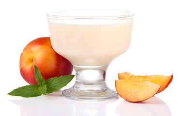 Delicious yogurt with fruit isolated on white