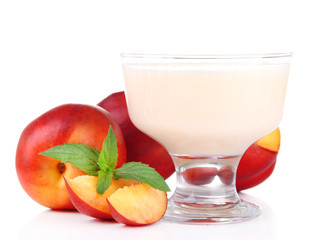Delicious yogurt with fruit isolated on white