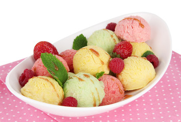 Delicious ice cream in bowl closeup