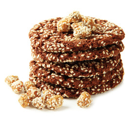 Homemade cookies with sesame seeds, isolated on white