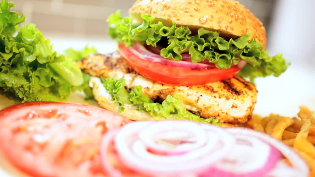 Healthy Sandwich Cooked Chicken Breast Topped Fresh Salad Vegetables