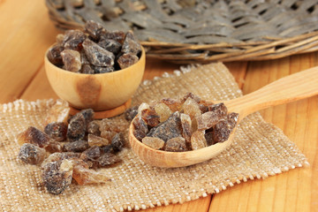 Different types of sugar on table close-up