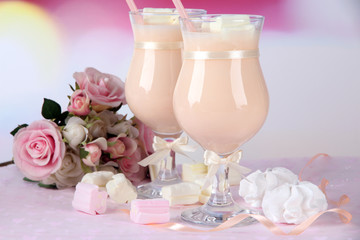 Tasty yogurt with marshmallows, close up