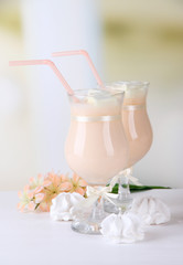 Tasty yogurt with marshmallows, close up