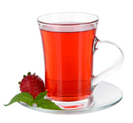 Delicious strawberry tea isolated on white