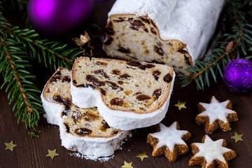 Christmas stollen and star-shaped biscuits