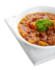 Chili Corn Carne - traditional mexican food, isolated on white