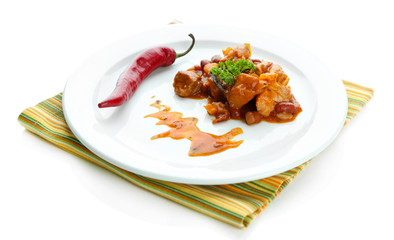 Chili Corn Carne - traditional mexican food, isolated on white