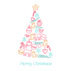 Obraz premium Christmas Card - Christmas Tree with Elements