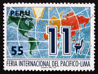 Postage stamp Peru 1979 World Map, Fair Emblem