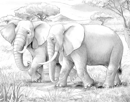 Safari - elephants - coloring page