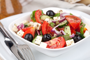 Greek vegetable salad with feta cheese