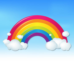Color Rainbow With Clouds And Blue Sky