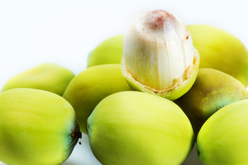 Inside, the flesh of the lotus seeds