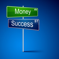 Money success direction road sign.