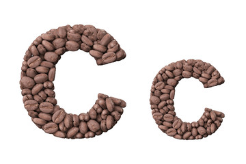 Alphabet from coffee beans. Letter C coffee design