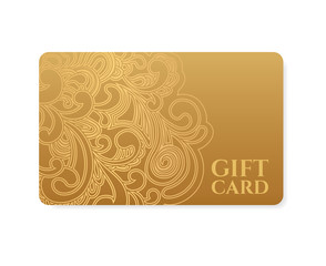 Gift coupon, Gift / discount card, Ticket. Gold floral pattern