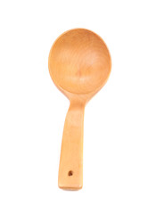Wooden spoon on white background.