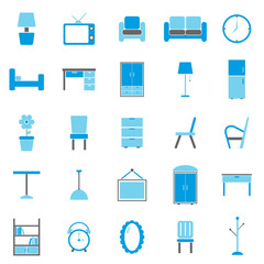 Furniture color icons on white background