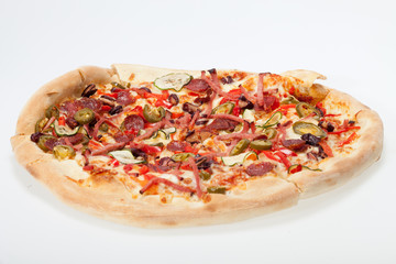 delicious italian pizza isolated over white background