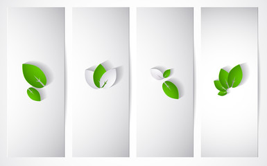Set of four header with abstract paper leaves