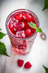 Juice of fresh raspberries with ice