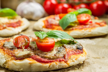 Freshly baked mini pizzas
