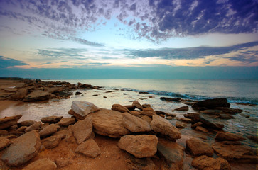 Beautiful stone seaside before sunrise