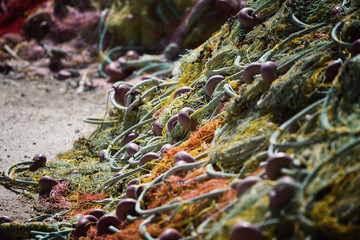 Fishing net. Marine background.