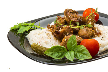 Rice noodles with pork and herbs