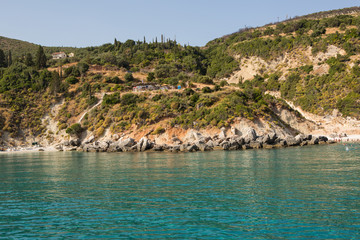 Fototapeta premium View from the sea to the island of Zakynthos