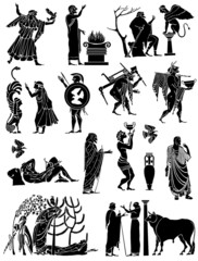 Big collection of icons in the Greek style