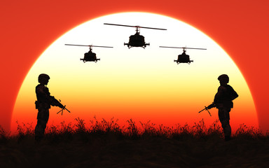 Fototapeta na wymiar Soldaten im Sonnenuntergang