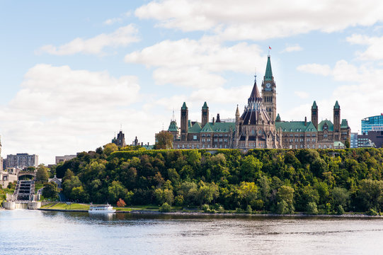 Parliament Hill in summer under the blue sky, Ottawa, Canada
