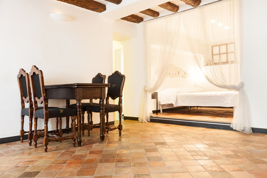 Beautiful apartment classic, interior, terracotta floor