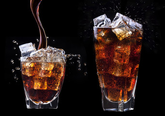Fresh cola drink background with ice - obrazy, fototapety, plakaty