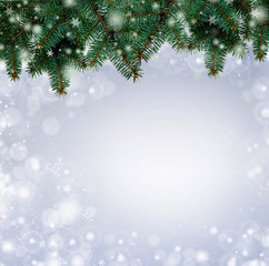 Fototapeta na wymiar Christmas tree branches border over white background (with sampl
