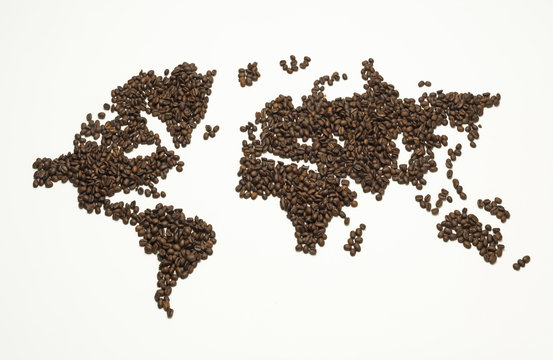 world map made from coffee bean