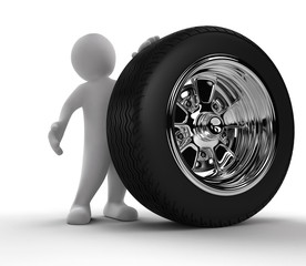 Person showing Car Wheel