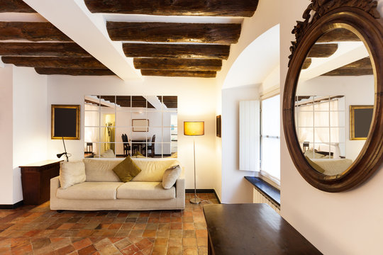 Beautiful apartment classic, interior, terracotta floor