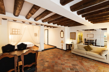 Beautiful apartment classic, interior, terracotta floor