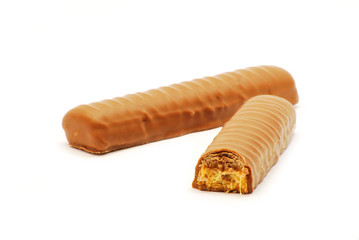 Chocolate bars isolated on white background