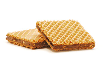 Wafers with hazelnuts isolated on white