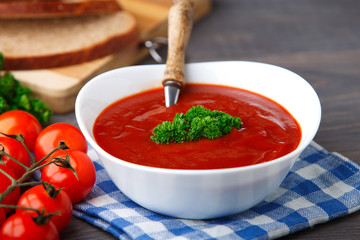 Tasty tomato soup with herbs