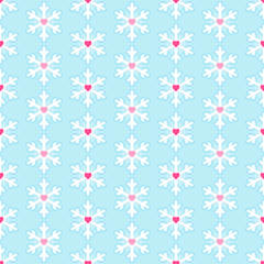 Seamless pattern with snowflakes and hearts