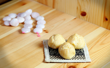 Bread Eclair  on the wooden